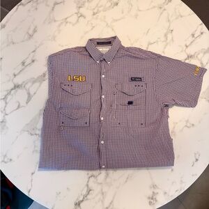 LSU Men's Purple and White Checkered “PFG” Fishing and Football Shirt